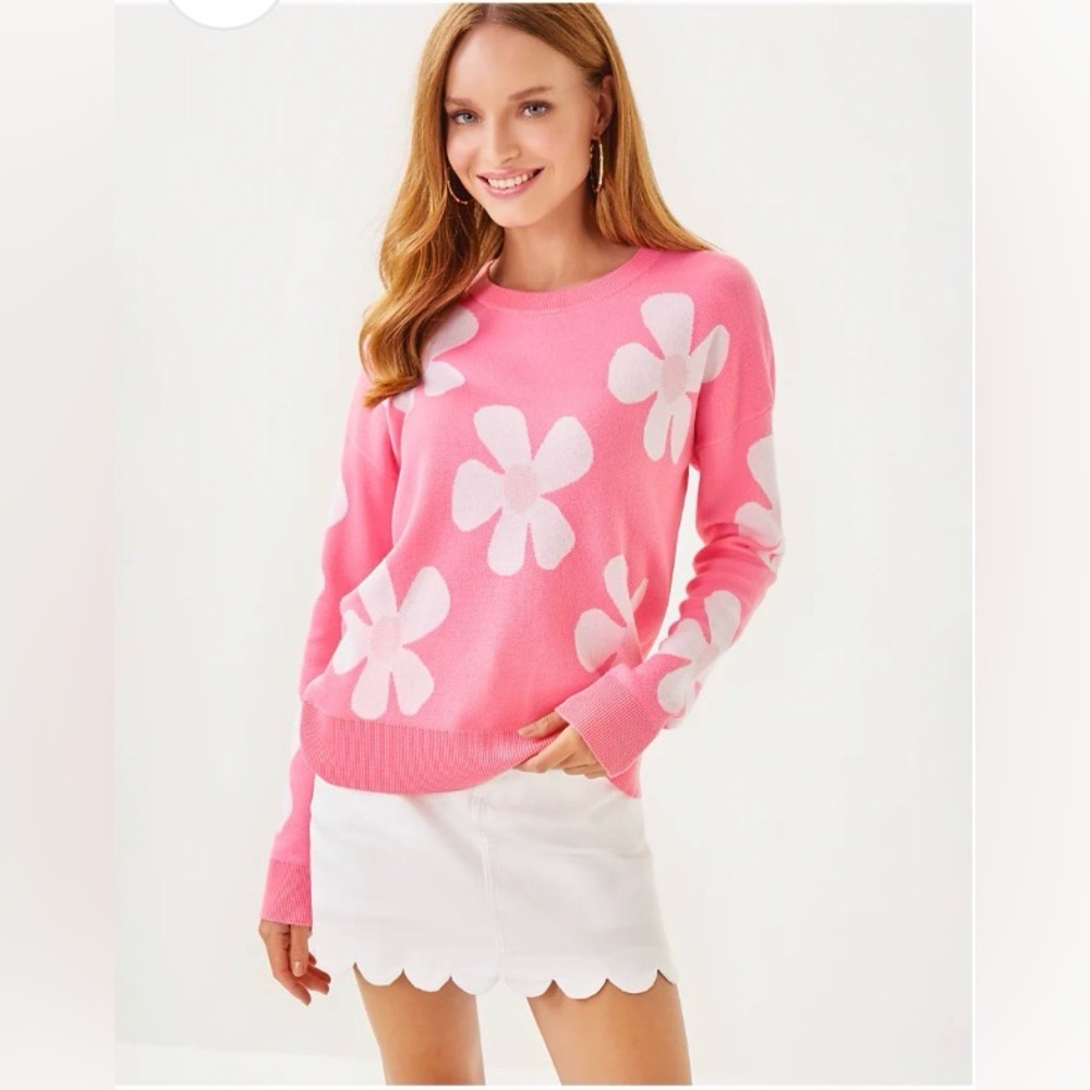 NWT Lilly Pulitzer Tensley Sweater - ROUSSEAU PINK IN BLOOM FLOWER JACQUARD